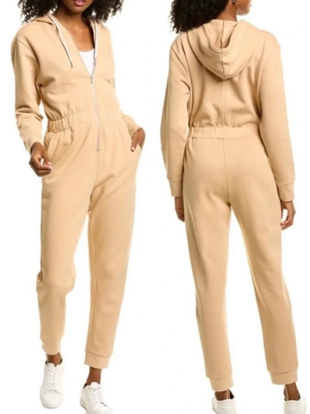 WeWoreWhat Leisure Suit Hooded Jumpsuit Size M in Tan Athleisure